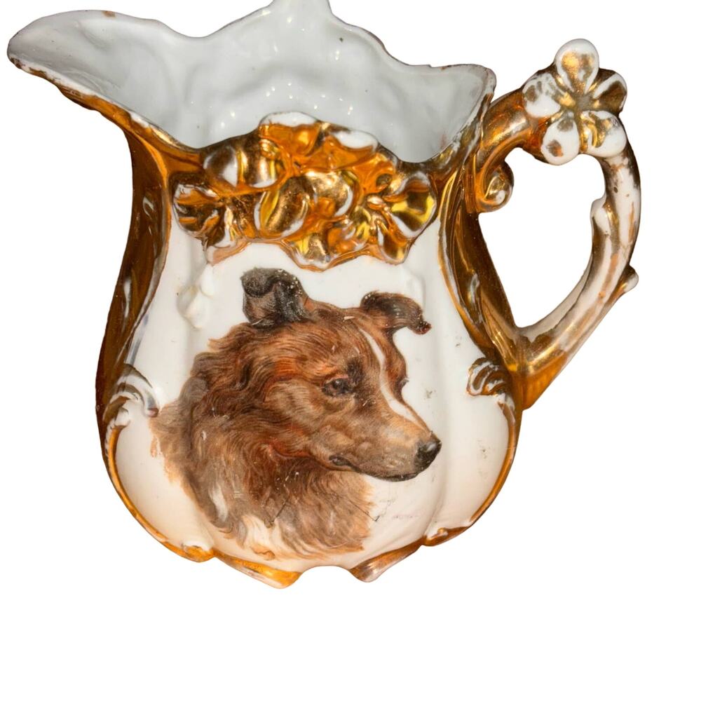 Small Porcelain Victorian Edwardian Little Creamer Pitcher Dog Theme